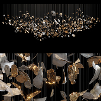 Lustre contemporain en flocon de tissu en métal doré argenté pour hall d'hôtel Éclairage suspendu pour hall de restaurant à haut plafond