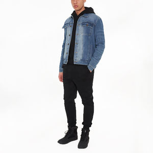 Best Selling High Quality <b>Men's</b> Denim <b>Jackets</b> Custom Logo Printed Hooded Stand <b>Light</b> Pattern Direct Factory Supply - Product Image 3