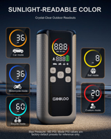 Compresseur gonfleur de pneus portable GOOLOO GT160 à double cylindre avec moniteur de pression des pneus et lampe torche LED, arrêt automatique