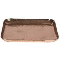 Magnifique plateau de service en cuivre rose doré pour la cuisine, fabrication artisanale indienne, design classique, forme rectangulaire à un niveau