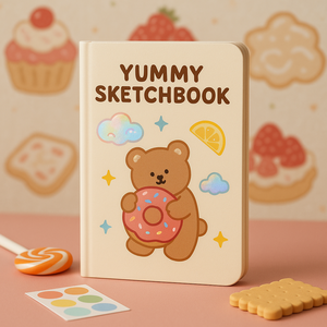 LABON Yummy Sketchbook A5 diario creativo per bambini con carino Design di orso e <span class=keywords><strong>ciambella</strong></span> per disegnare scarabocchi e colorare divertimento - Product Image 1