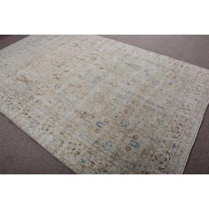 พรมวินเทจตุรกีขนาดใหญ่ 6.3x9.7 ฟุต สีเบจขอบสีน้ำเงิน ทำจากขนสัตว์ - Product Image 4