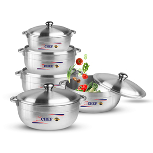 Chef's High Quality 5-Pcs Metal Caldero Set Aluminum <b>Soup</b> & <b>Stock</b> <b>Pots</b> (24 28 32 34 36 cm) for Dutch Oven Cooking with Lid - Product Image 4