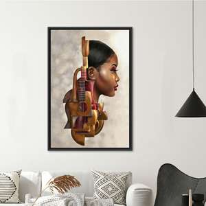 Printed Canvas: Abstract Musician Woman for Elegant Home Decor,Black <b>Framed</b> - Product Image 1