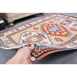 <b>Vintage</b> Turkish Wool <b>Rug</b> 4.3 X 5.9ft Large Area Beige Blue Patchwork Design for Hallway Room Rectangular Shape Latex for Bedside - Product Image 3