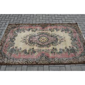 พรมขนแกะสไตล์ตุรกีวินเทจ4x6 'สี่เหลี่ยมผืนผ้าสไตล์การเย็บปะติดปะต่อกันสีเบจสีชมพูยางด้านหลังสำหรับห้องนั่งเล่นห้องโถงสำหรับวัยรุ่น - Product Image 3