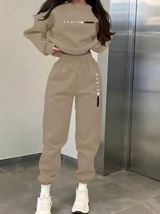 Conjunto Casual de Sudadera y Pantalones de Manga Larga con Cuello Redondo, Ligero, Talla Grande, para Mujer, Unisex, Ropa de Calle, Invierno - Product Image 6