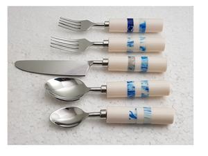 Ensemble de couverts écologiques avec manche en résine, acier inoxydable, 5 pièces, cuillère, couteau à fromage, fourchette, ustensiles de cuisine, utilisation des couverts - Product Image 6