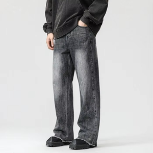 กางเกงยีนส์ขายาวสำหรับผู้ชายทรงหลวมโอเวอร์ไซส์ผ้าเดนิมขากว้างทรงตรงใส่สบาย - Product Image 3