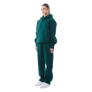 Conjunto Deportivo Unisex Personalizado de Felpa Verde Oscuro, Sudadera con Capucha y Pantalones Deportivos con Patrón Sólido, Atuendo Informal Ecológico para Invierno - Product Image 4