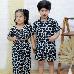 ชุดเสื้อผ้าเด็กแบบยูนิเซ็กซ์ 2 ชิ้น เสื้อแขนสั้นสำหรับพี่น้องชายหญิง อายุ 1-12 ปี สำหรับเด็กชายและเด็กหญิง - Product Image 1