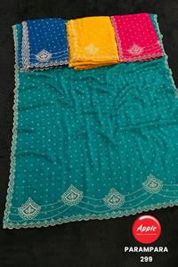 Sirozki cristal embelli Fendy Light Designer élégant tenue de fête Saree pour les femmes lumière Georgette soie mélange glamour mode - Product Image 4