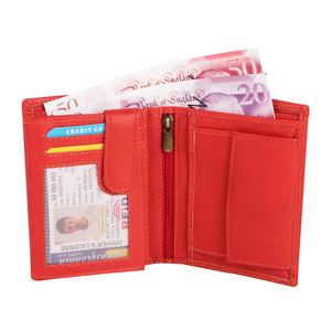 กระเป๋าสตางค์หนังแท้สำหรับผู้ชายแบบคลาสสิกดีไซน์สองพับพร้อมช่องเสียบการ์ดหลายช่องและปุ่มปิดที่ยาวสั้น - Product Image 1