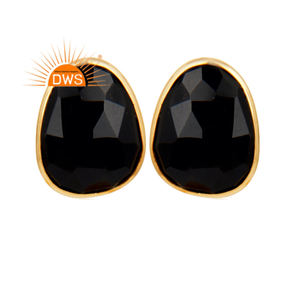 Nueva llegada 925 plata esterlina 18K chapado en oro Natural negro ónix piedra preciosa Stud pendiente personalizado joyería fabricante - Product Image 3