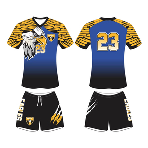 Conjunto de uniforme de fútbol con estampado sublimado 100% tela transpirable de poliéster de secado rápido incluye calcetines y bolsa de fondo superior - Product Image 5