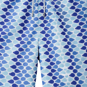 Shorts de bain recyclés pour hommes, imprimé à pois géométriques bleus, séchage rapide, avec cordon de serrage à la taille élastique et poches - Product Image 6