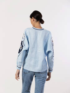 Middle East Fashion Design Blouse Long Sleeve Elegant Embroidery <b>Linen</b> Loose <b>Top</b> blouses shirt - Product Image 3