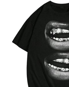 T-shirt surdimensionné à imprimé graphique lèvres noires personnalisé pour homme, streetwear, coton, manches courtes, décontracté, coupe ample, mode moderne, haut de t-shirt - Product Image 3