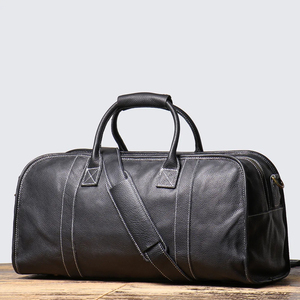 Genuine Leather Foldable Portable Large Capacity Weekender <b>Duffel</b> <b>Bag</b> with Zipper Closure and Shoulder Strap for Travel - Product Image 1