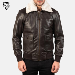 Vente en gros de blouson aviateur unisexe en cuir de mouton marron Street Wear de haute qualité, style décontracté avec fermeture éclair complète, vêtements d'hiver pour hommes - Product Image 4