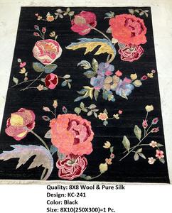 พรมขนสัตว์ผสมไหมถักมือ Planet Arts HKR007 ขนาด 8x8 ลายดอกไม้ ป้องกันการลื่น ขนยาว คุณภาพจาปุร มีสินค้าพร้อมส่ง ราคาโรงงานอินเดีย - Product Image 6