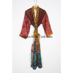 Kimono vintage de seda con estampado floral, bata larga para mujer, vestido maxi, albornoz, ropa de dormir de verano, regalo para luna de miel, kimono sexy para bikini. - Product Image 1