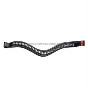 Bande de front de cheval rembourrée en cuir de selle épais haute finition en taille épi avec cristaux de marque multicolores incrustés de bande de front bling - Product Image 4