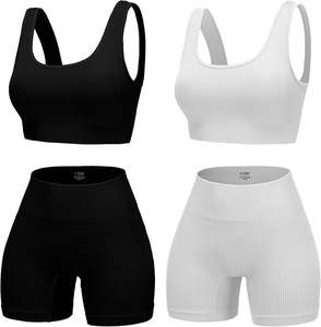 Conjunto de Yoga de talla grande para mujer, 2 piezas, alta elasticidad, sin costuras, de secado rápido, transpirable, frontal, alto soporte, sujetador deportivo, Fitness - Product Image 6