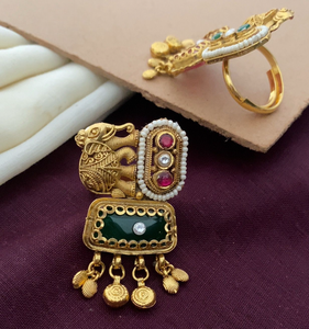 Bague traditionnelle indienne de qualité supérieure, motif éléphant, en laiton, parfaite pour les mariages, les occasions festives, design complexe - Product Image 4