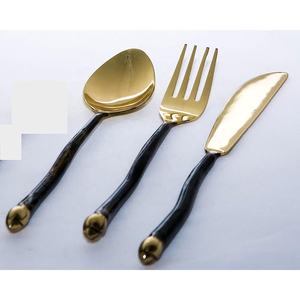 High Quality Gold Plated Stainless Steel Flatware Set with Unique Handle Black Gold Cutlery Hotel Spoon <b>Fork</b> <b>Knife</b> Gold - Product Image 1