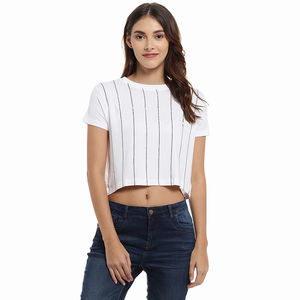 Trending Fashion <b>Women's</b> Clothing Sports Style <b>Women's</b> Crop Tops Newest Stripes Design Short Length T-Shirt <b>Women</b> - Product Image 6