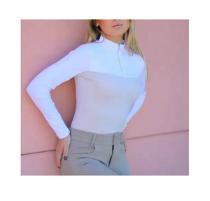 2023 personnalisé vêtements équestres fournitures équitation à manches longues demi fermeture éclair hauts couche de base pour les femmes - Product Image 4