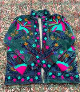 Chaqueta de vestir informal de primavera para mujer, chaqueta con bordado Floral para mujer, chaqueta de cuentas Suzani hecha a mano, forro de Cachemira de seda de terciopelo indio - Product Image 2