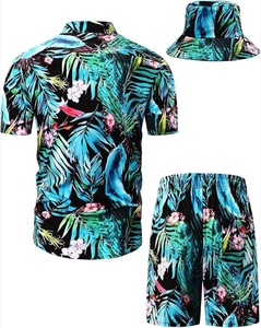 Customizable 3-Piece Summer Outfit for <b>Men</b> Breathable Floral Hawaiian Shirt Shorts <b>Bucket</b> <b>Hat</b> Combo Vintage Style for Resorts - Product Image 6
