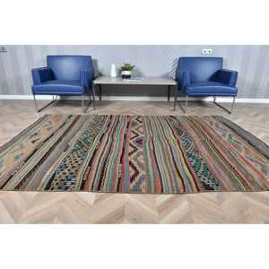 พรมตุรกีโบราณ ขนาด 5.3x8.3 ฟุต พรมคิลิม สีน้ำเงิน พรมลายตะวันตกเฉียงใต้ขนาดใหญ่ - Product Image 3