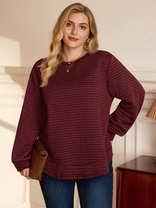 เสื้อสเวตเตอร์แบบสวมหัวของผู้หญิงเสื้อกันหนาวถักวาฟเฟิลวาฟเฟิลสีพื้นสไตล์มุกกำหนดเอง - Product Image 5