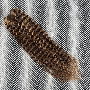 Extensions de cheveux bouclés Remy indiens de type Temple 3C # Mèches châtain brun et blond bronzé 20" 8" étirées - Product Image 3