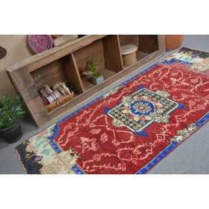 Turkish Rug, 3.3x7.8 ft Area Rug, <b>Red</b> Southwestern <b>Wool</b> Vintage Rug - Product Image 2