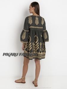 De vestido de verano Vestido de manga larga diseño de bordado de moda Boho Hippie vestidos - Product Image 4