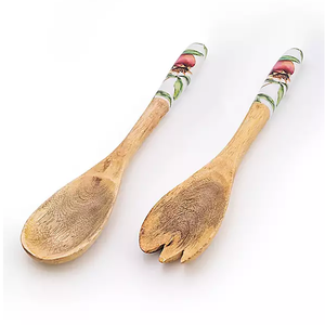 Cuillère en bois mangue fleur imprimé manche cuillère ensemble Logo personnalisé accepté cuillère en bois faite à la main - Product Image 1