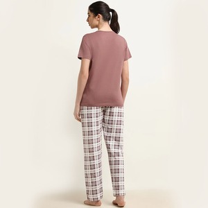 100% algodón para todas las estaciones, Camiseta cómoda y pijama para mujer, conjunto de traje de noche de 2 piezas, conjunto de ropa de dormir con logotipo personalizado para mujer - Product Image 3