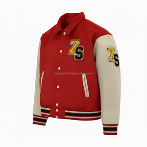 Veste universitaire en laine de haute qualité 450 GSM couleur rouge et crème personnalisée Chenille Patch broderie veste universitaire pour homme - Product Image 3