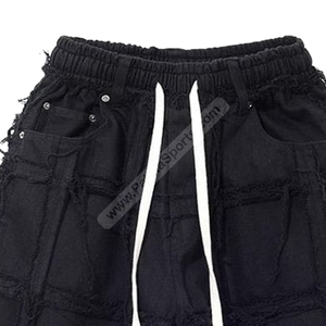 Custom Distressed Sweat Shorts Stylish Comfortable Distressed Cotton Shorts Embroidery Silver <b>Rivets</b> Rhinestone by Patmasports - Product Image 2