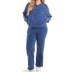 Nouveau design de survêtements pour femmes de qualité supérieure délavés à l'acide de 2 pièces ensembles pour femmes délavés à l'acide avec impression de logo personnalisé - Product Image 1