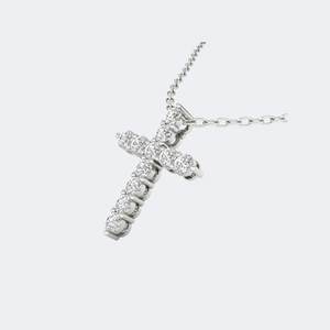 Collier pendentif croix en or massif avec diamants ronds sertis à griffes de 2,00 carats, breloque religieuse pour femme, chaîne réglable - Product Image 5