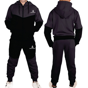 Ensemble de survêtements pour hommes 100% coton veste d'entraînement zippée et pantalon de survêtement léger et doux au toucher polyester adapté à l'intérieur - Product Image 5