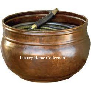 Fancy Copper Made Metal Garden Ware Hose <b>Pot</b> for Storage Water Pipes and Plants Decorative Round Shape Designer Garden Ware <b>Pots</b> - Product Image 2