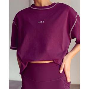 T-shirt en coton FLX épais et surdimensionné Go-To Contrast pour la gymnastique - Plum Caspia - Rose Rose - Product Image 4