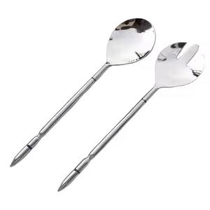 Ensemble de service de table en bambou pour la cuisine, bar à salades, ensemble de service de nourriture en laiton, poignée en forme de feuille, ensemble de service de salade rond - Product Image 2