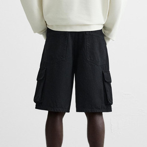 Pantalones Cortos Cargo Negros para Hombre, Estilo Vaquero, de Tela No Tejida Resistente, de Algodón Grueso, Duraderos, de Corte Holgado, Largos hasta la Rodilla, Utilitarios, Tallas Grandes - Product Image 3
